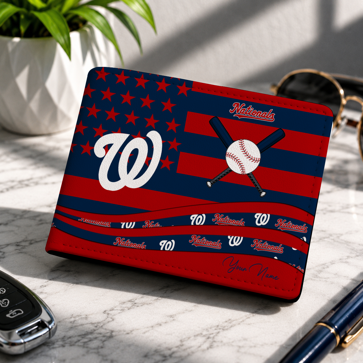 LIMITED EDITION - NEW CUSTOMIZED MLB28 WNS WASHINGTON NATIONALS LEATHER WALLET