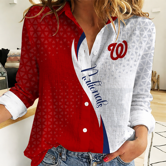 LIMITED EDITION - NEW CUSTOMIZED MLB28 WNS WASHINGTON NATIONALS WOMEN CASUAL SHIRT