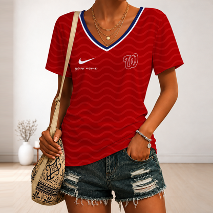[FLASH SALE] NEW CUSTOMIZED MLB28 WNS WASHINGTON NATIONALS V-NECK FEMALE SHIRT