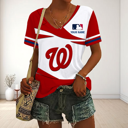 LIMITED EDITION - NEW CUSTOMIZED MLB28 WNS WASHINGTON NATIONALS V-NECK FEMALE SHIRT