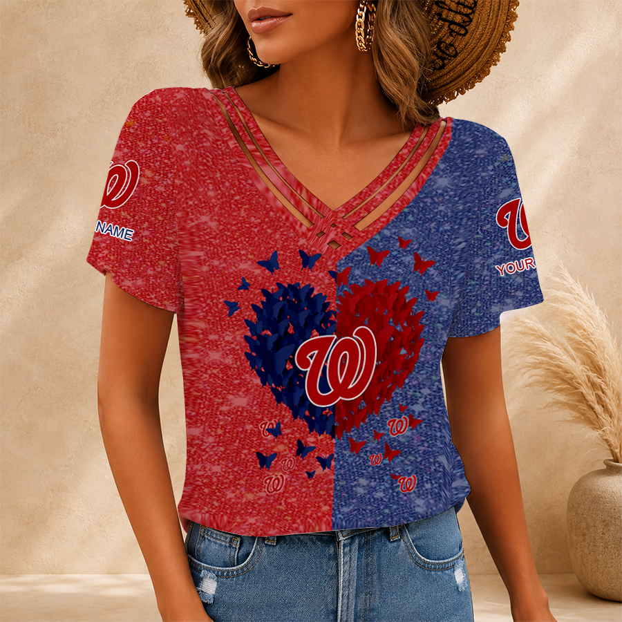 LIMITED EDITION - NEW CUSTOMIZED MLB28 WNS WASHINGTON NATIONALS V-NECK SHIRT