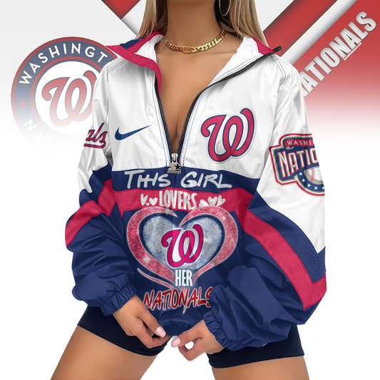 LIMITED EDITION - NEW CUSTOMIZED MLB28 WNS WASHINGTON NATIONALS V-NECK ZIPPER SWEATSHIRT JACKET