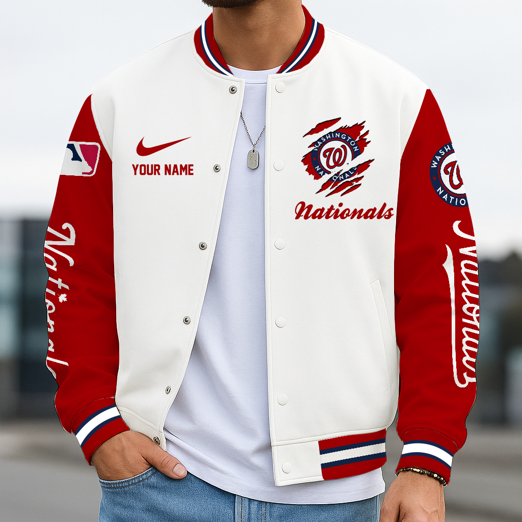 LIMITED EDITION - NEW CUSTOMIZED MLB28 WNS WASHINGTON NATIONALS BASEBALL JACKET, SATIN VARSITY JACKET