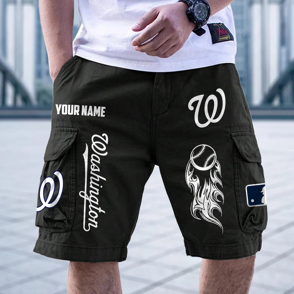 [FLASH SALE] NEW CUSTOMIZED MLB28 WNS WASHINGTON NATIONALS MEN'S CARGO SHORTS