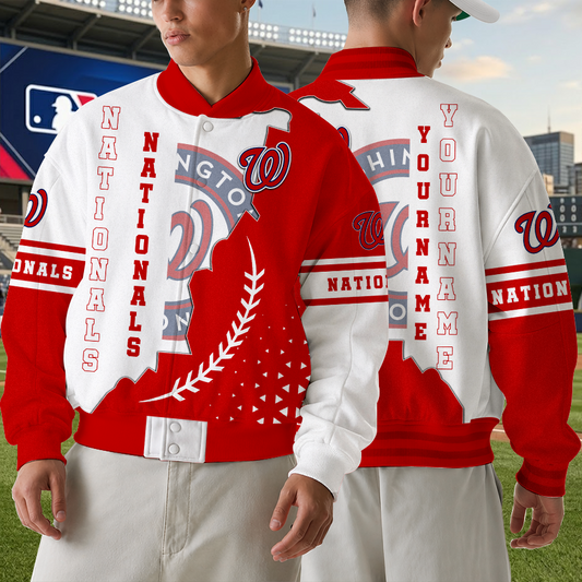 LIMITED EDITION - NEW CUSTOMIZED MLB28 WNS WASHINGTON NATIONALS SATIN VARSITY & BASEBALL JACKET
