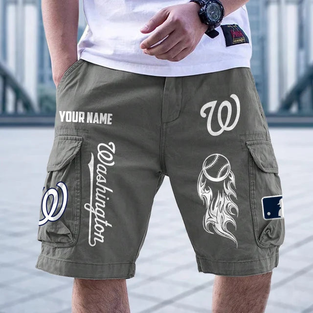 [FLASH SALE] NEW CUSTOMIZED MLB28 WNS WASHINGTON NATIONALS MEN'S CARGO SHORTS
