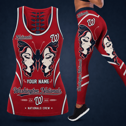 [FLASH SALE] NEW CUSTOMIZED MLB28 WNS WASHINGTON NATIONALS HOLLOW TANK TOP & LEGGINGS SET
