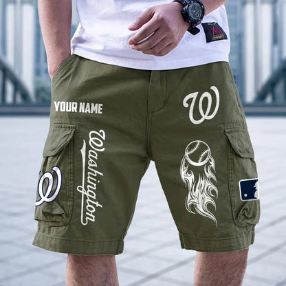 [FLASH SALE] NEW CUSTOMIZED MLB28 WNS WASHINGTON NATIONALS MEN'S CARGO SHORTS