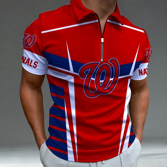 LIMITED EDITION - NEW CUSTOMIZED MLB28 WNS WASHINGTON NATIONALS ZIP POLO SHIRT