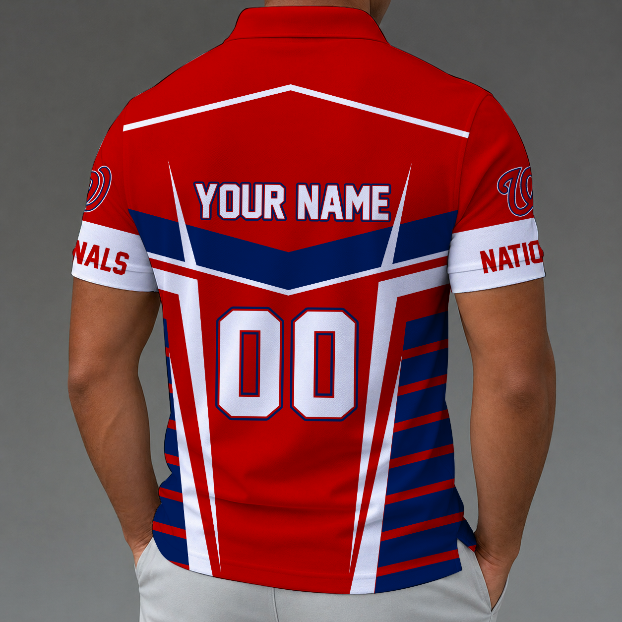 LIMITED EDITION - NEW CUSTOMIZED MLB28 WNS WASHINGTON NATIONALS ZIP POLO SHIRT