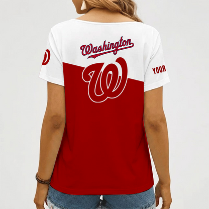 [FLASH SALE] NEW CUSTOMIZED MLB28 WNS WASHINGTON NATIONALS V-NECK FEMALE SHIRT