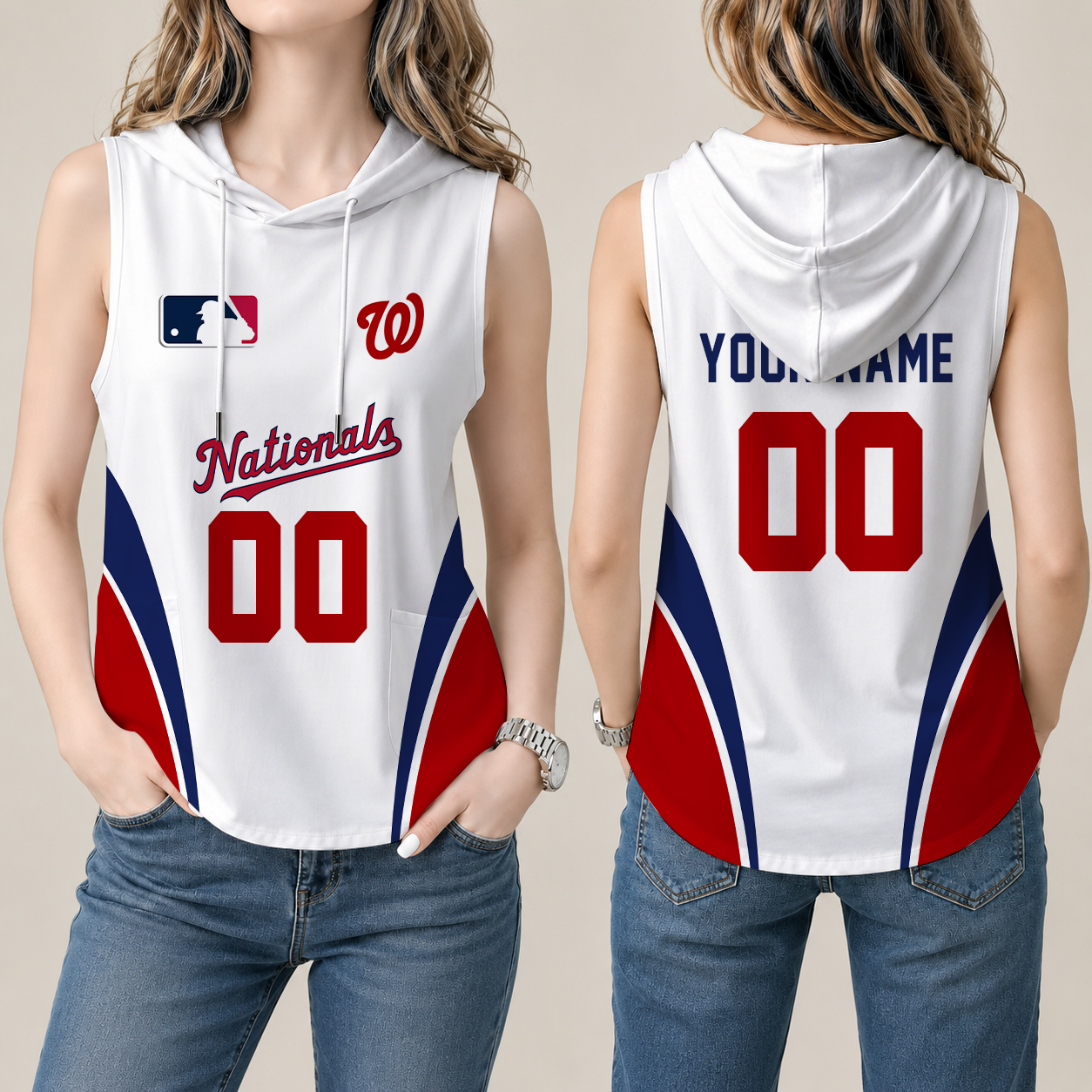 [FLASH SALE] NEW CUSTOMIZED MLB28 WNS WASHINGTON NATIONALS WOMEN'S SLEEVELESS HOODED POCKET TANK TOP