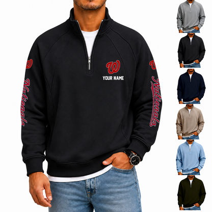 [FLASH SALE] NEW CUSTOMIZED MLB28 WNS WASHINGTON NATIONALS MEN'S QUARTER ZIP PULLOVER