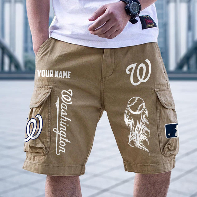 [FLASH SALE] NEW CUSTOMIZED MLB28 WNS WASHINGTON NATIONALS MEN'S CARGO SHORTS