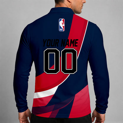 [HOT DEAL] NEW CUSTOMIZED NBA28 WWI WASHINGTON WIZARDS MEN LONG SLEEVE POLO