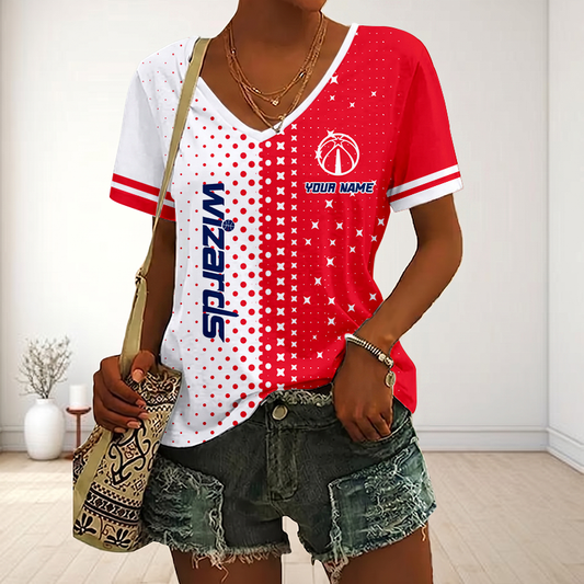LIMITED EDITION - NEW CUSTOMIZED NBA28 WWI WASHINGTON WIZARDS V-NECK FEMALE SHIRT