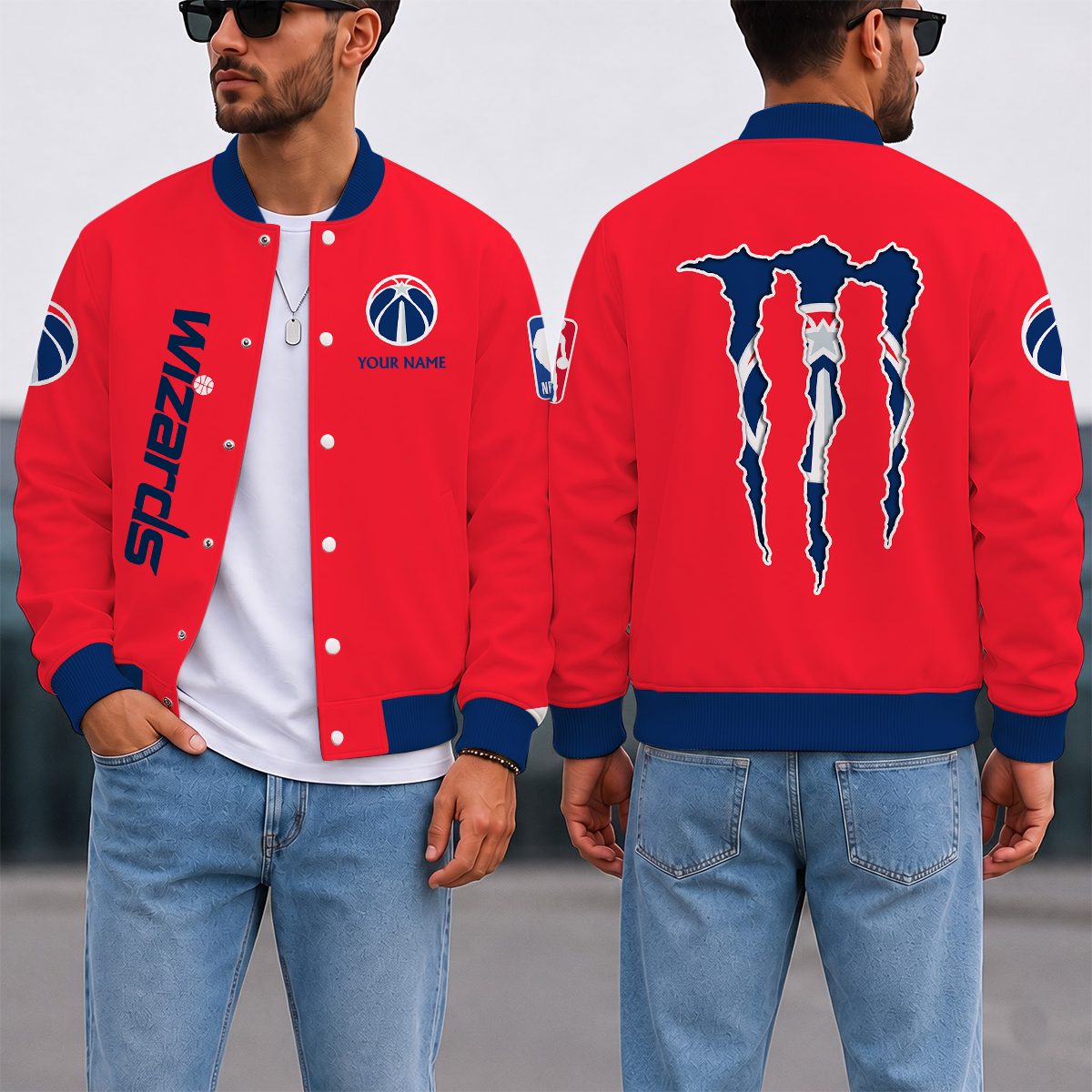 LIMITED EDITION - NEW CUSTOMIZED NBA28 WWI WASHINGTON WIZARDS BASEBALL JACKET, SATIN VARSITY JACKET