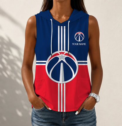 LIMITED EDITION - NEW CUSTOMIZED NBA28 WWI WASHINGTON WIZARDS WOMEN'S SLEEVELESS HOODED POCKET TANK TOP