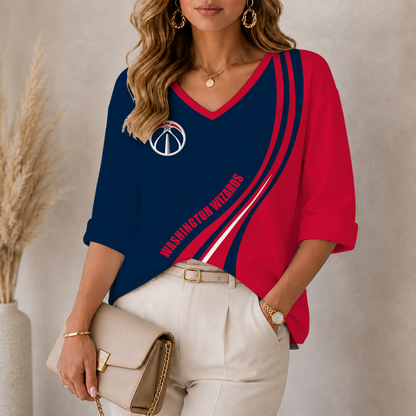 [HOT DEAL] NEW CUSTOMIZED NBA28 WWI WASHINGTON WIZARDS WOMEN'S HEART V-NECK LONG SLEEVE SHIRT