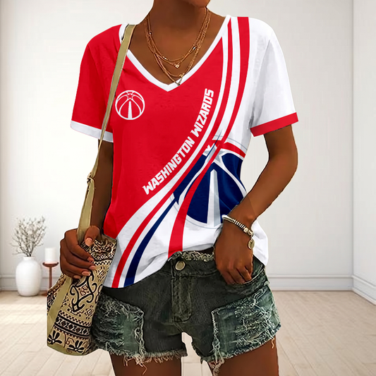 LIMITED EDITION - NEW CUSTOMIZED NBA28 WWI WASHINGTON WIZARDS V-NECK FEMALE SHIRT