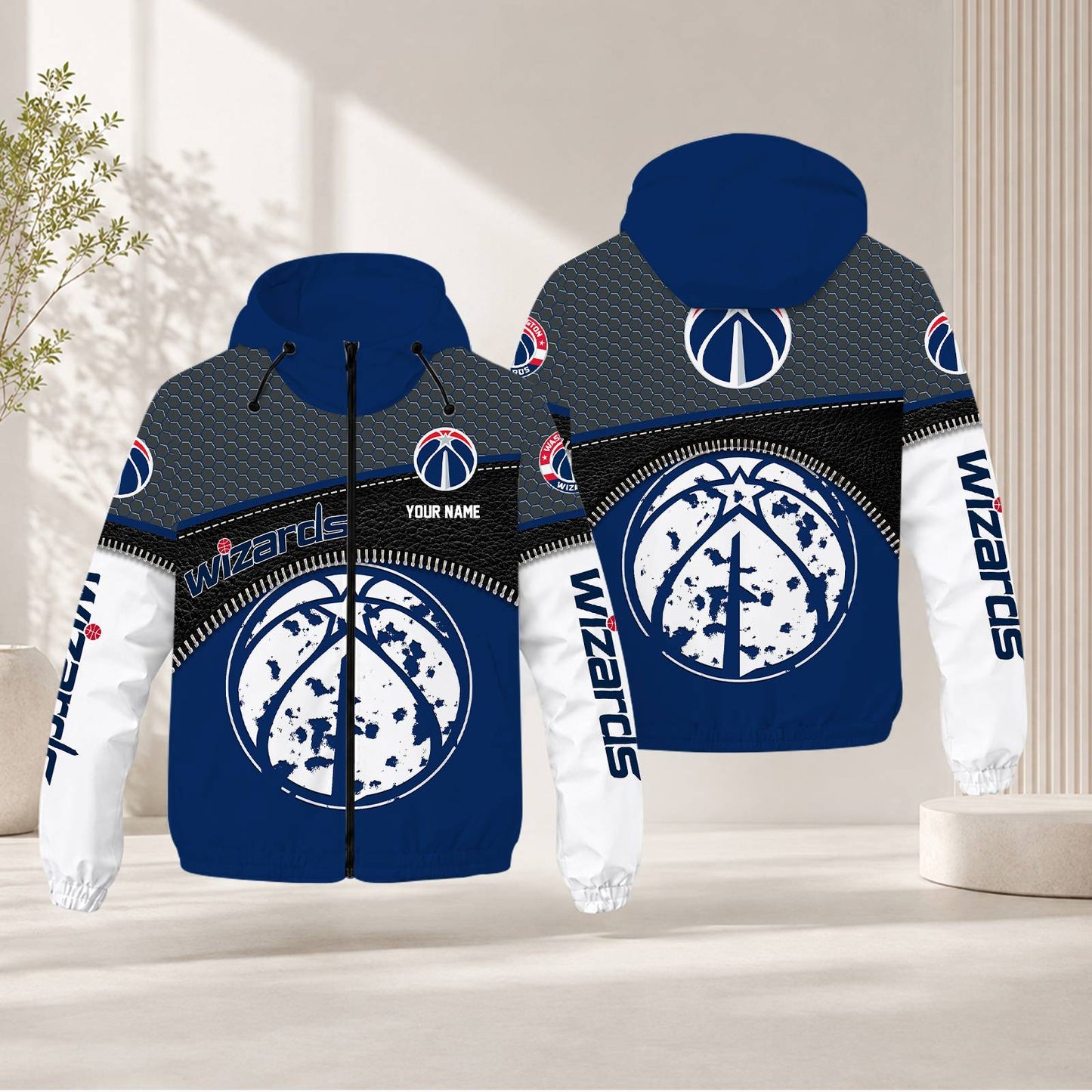 LIMITED EDITION - NEW CUSTOMIZED NBA28 WWI WASHINGTON WIZARDS WINDBREAKER JACKET