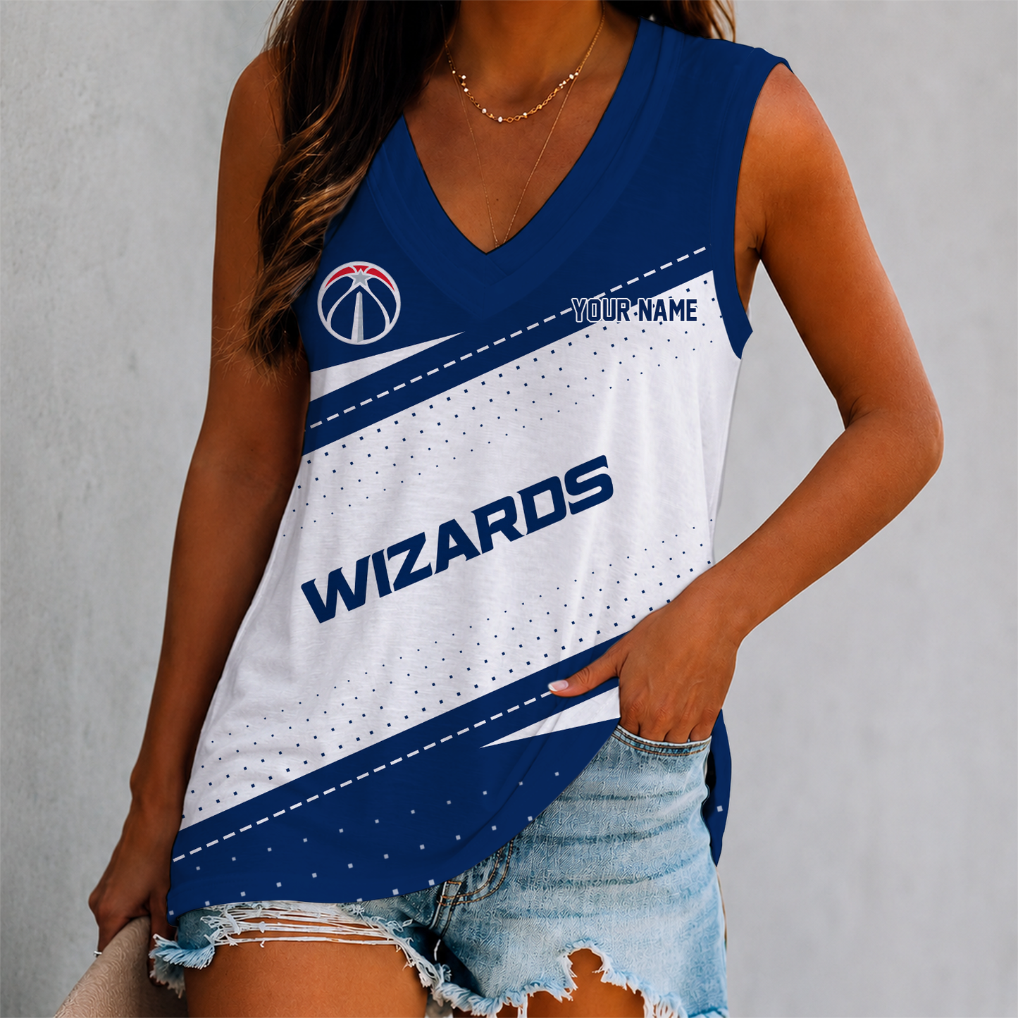VIRAL EDITION - NEW CUSTOMIZED NBA28 WWI WASHINGTON WIZARDS WOMEN'S V-NECK TANK TOP