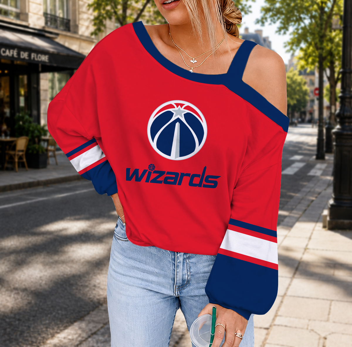 LIMITED EDITION - NEW CUSTOMIZED NBA28 WWI WASHINGTON WIZARDS DROP SHOULDER SWEATSHIRT