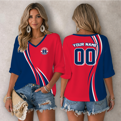LIMITED EDITION - NEW CUSTOMIZED NBA28 WWI WASHINGTON WIZARDS WOMEN'S HEART V-NECK LONG SLEEVE SHIRT