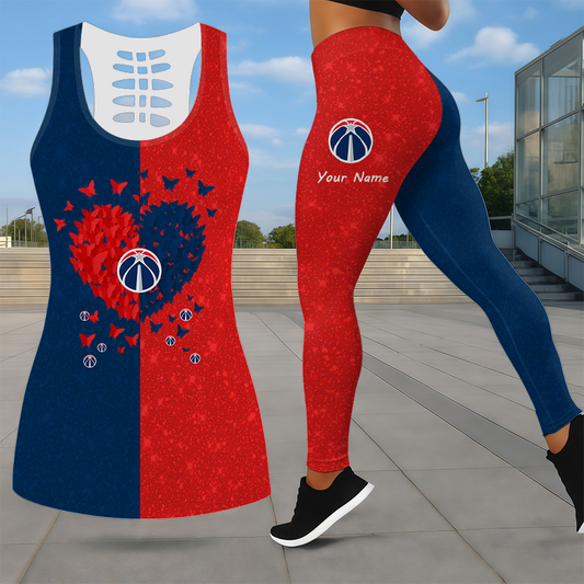 LIMITED EDITION - NEW CUSTOMIZED NBA28 WWI WASHINGTON WIZARDS LEGGINGS & HOLLOW TANK TOP SET