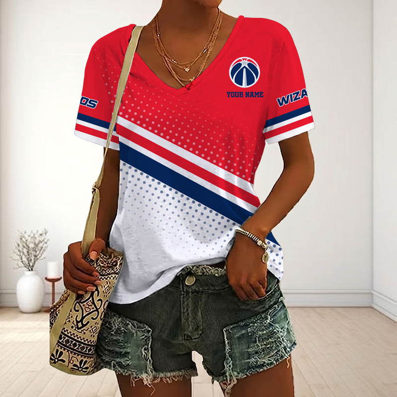 LIMITED EDITION - NEW CUSTOMIZED NBA28 WWI WASHINGTON WIZARDS V-NECK FEMALE SHIRT