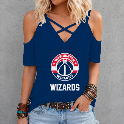 LIMITED EDITION - NEW CUSTOMIZED NBA28 WWI WASHINGTON WIZARDS CRISS CROSS V-NECK TOP