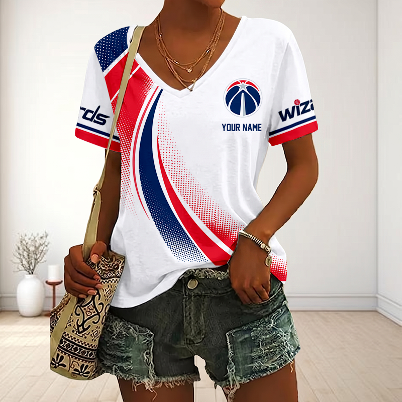 FINAL SALE - NEW CUSTOMIZED NBA28 WWI WASHINGTON WIZARDS V-NECK FEMALE SHIRT