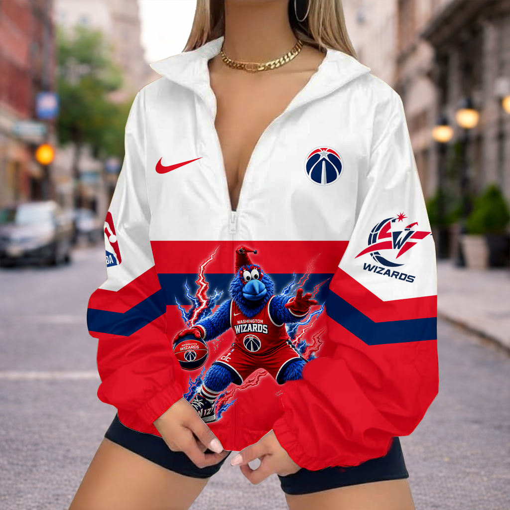 VIRAL EDITION - NEW CUSTOMIZED NBA28 WWI WASHINGTON WIZARDS V-NECK ZIPPER SWEATSHIRT JACKET