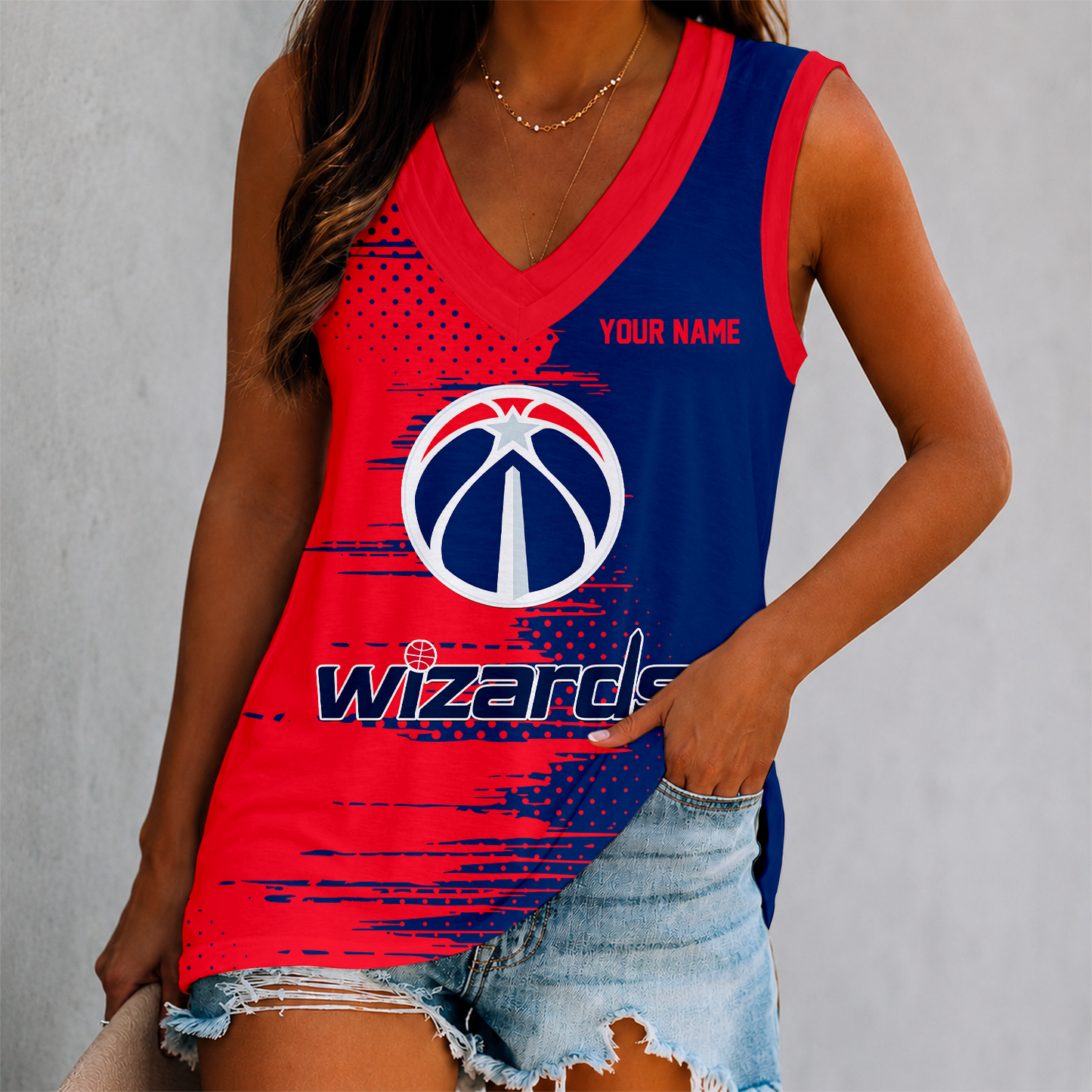 FINAL SALE - NEW CUSTOMIZED NBA28 WWI WASHINGTON WIZARDS WOMEN'S V-NECK TANK TOP