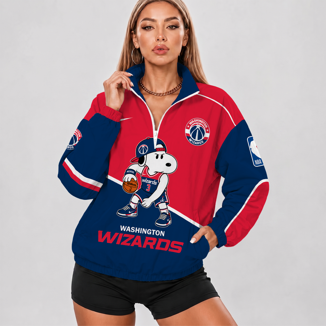 [HOT DEAL] NEW CUSTOMIZED NBA28 WWI WASHINGTON WIZARDS V-NECK ZIPPER SWEATSHIRT JACKET