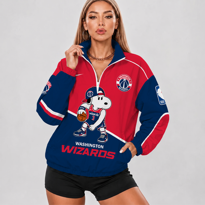 [HOT DEAL] NEW CUSTOMIZED NBA28 WWI WASHINGTON WIZARDS V-NECK ZIPPER SWEATSHIRT JACKET