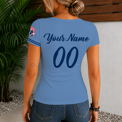 [HOT DEAL] NEW CUSTOMIZED NBA28 WWI WASHINGTON WIZARDS  WOMEN'S SHORT SLEEVE HENLEY T-SHIRT