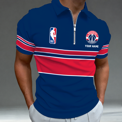[HOT DEAL] NEW CUSTOMIZED NBA28 WWI WASHINGTON WIZARDS ZIP POLO SHIRT