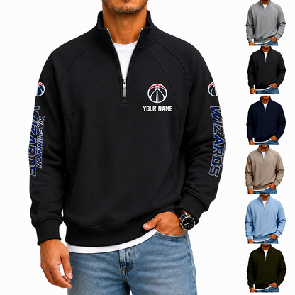 [HOT DEAL] NEW CUSTOMIZED NBA28 WWI WASHINGTON WIZARDS  MEN'S QUARTER ZIP PULLOVER