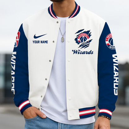 LIMITED EDITION - NEW CUSTOMIZED NBA28 WWI WA WIZARDS BASEBALL JACKET, SATIN VARSITY JACKET