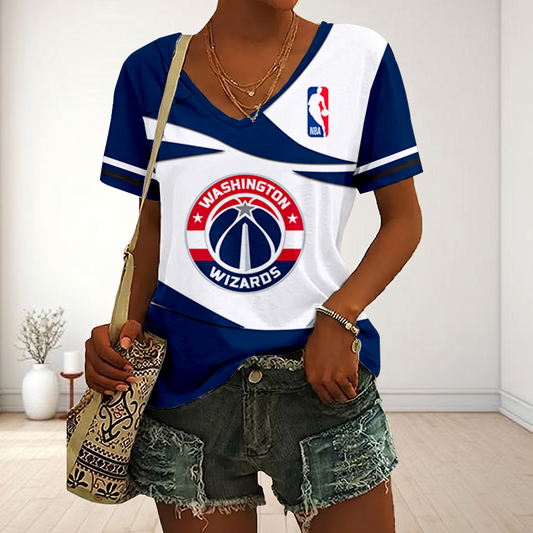 LIMITED EDITION - NEW CUSTOMIZED NBA28 WWI WASHINGTON WIZARDS V-NECK FEMALE SHIRT