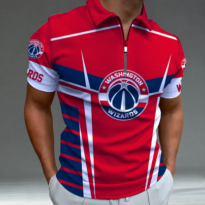 [HOT DEAL] NEW CUSTOMIZED NBA28 WWI WASHINGTON WIZARDS ZIP POLO SHIRT