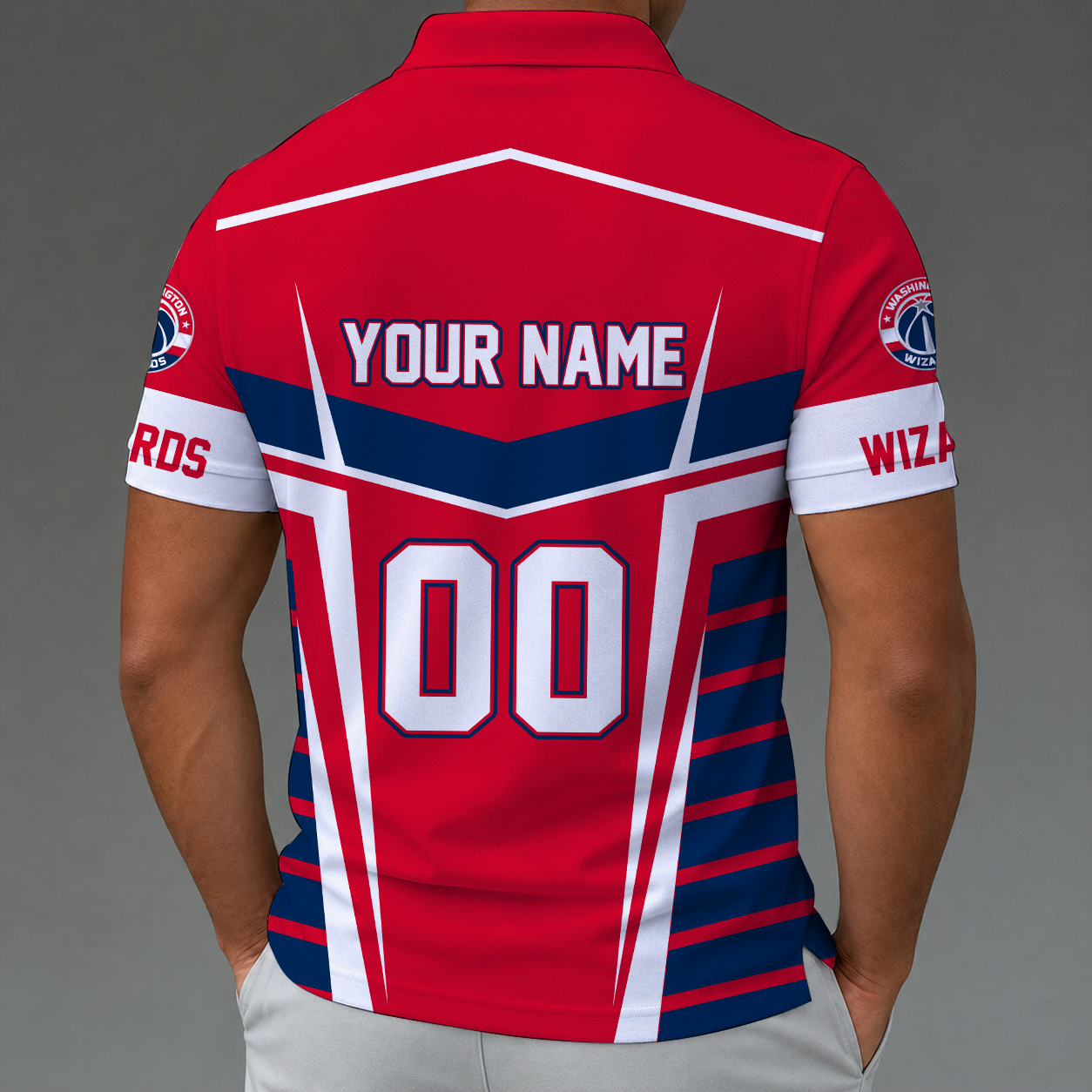 [HOT DEAL] NEW CUSTOMIZED NBA28 WWI WASHINGTON WIZARDS ZIP POLO SHIRT