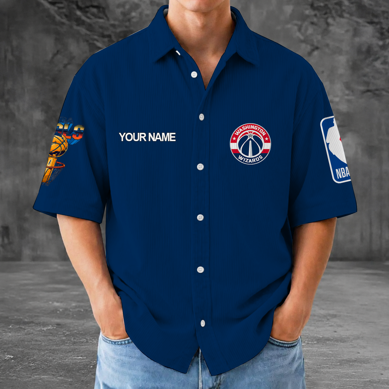 [HOT DEAL] NEW CUSTOMIZED NBA28 WWI WASHINGTON WIZARDS SEERSUCKER BUTTON SHIRT