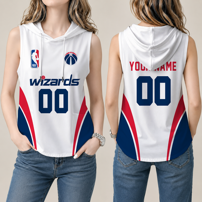 [HOT DEAL] NEW CUSTOMIZED NBA28 WWI WASHINGTON WIZARDS  WOMEN'S SLEEVELESS HOODED POCKET TANK TOP