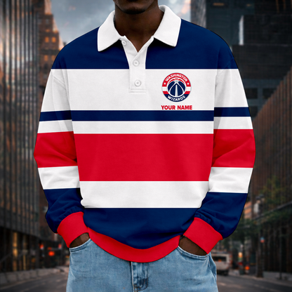 LIMITED EDITION - NEW CUSTOMIZED NBA28 WWI WA WIZARDS MEN LONG SLEEVE POLO