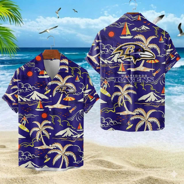 VIRAL EDITION  - NEW CUSTOMIZED NFL28 BTR BALTIMORE RAVENS UNISEX INDEPENDENCE DAY HAWAIIAN SHIRT & SHORTS SET