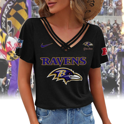 [SPECIAL OFFER] NEW CUSTOMIZED NFL28 BTR BALTIMORE RAVENS V-NECK SHIRT