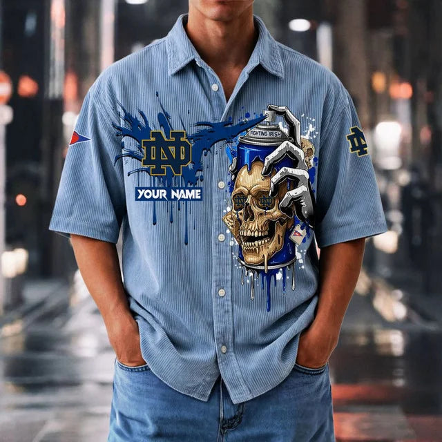 MEGA SALE - NEW CUSTOMIZED NCAA FBS28 NFI ND FIGHTING IRISH SEERSUCKER BUTTON SHIRT