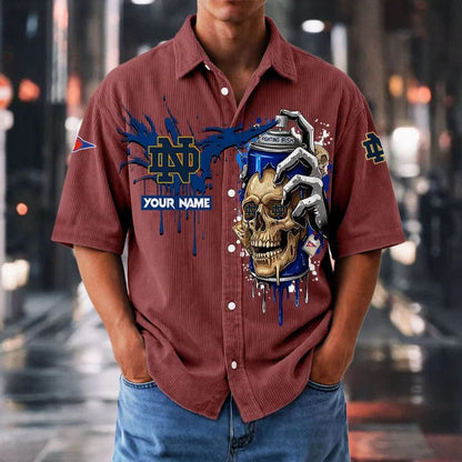 MEGA SALE - NEW CUSTOMIZED NCAA FBS28 NFI ND FIGHTING IRISH SEERSUCKER BUTTON SHIRT